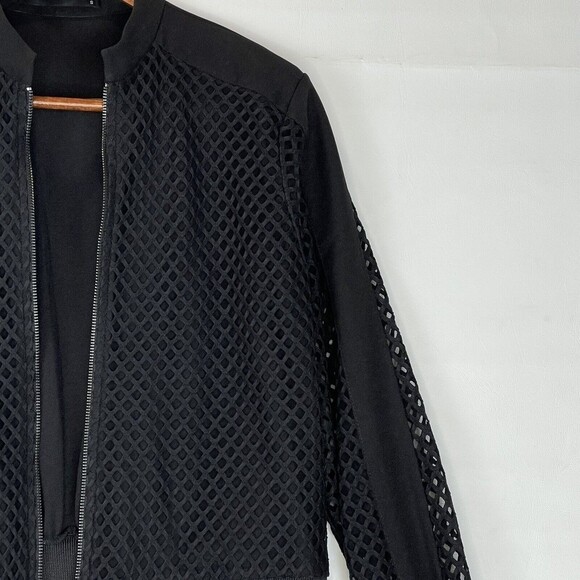 Women’s Small Black Mesh Lined Bomber Jacket Full Zip Long Sleeve - Picture 6 of 11